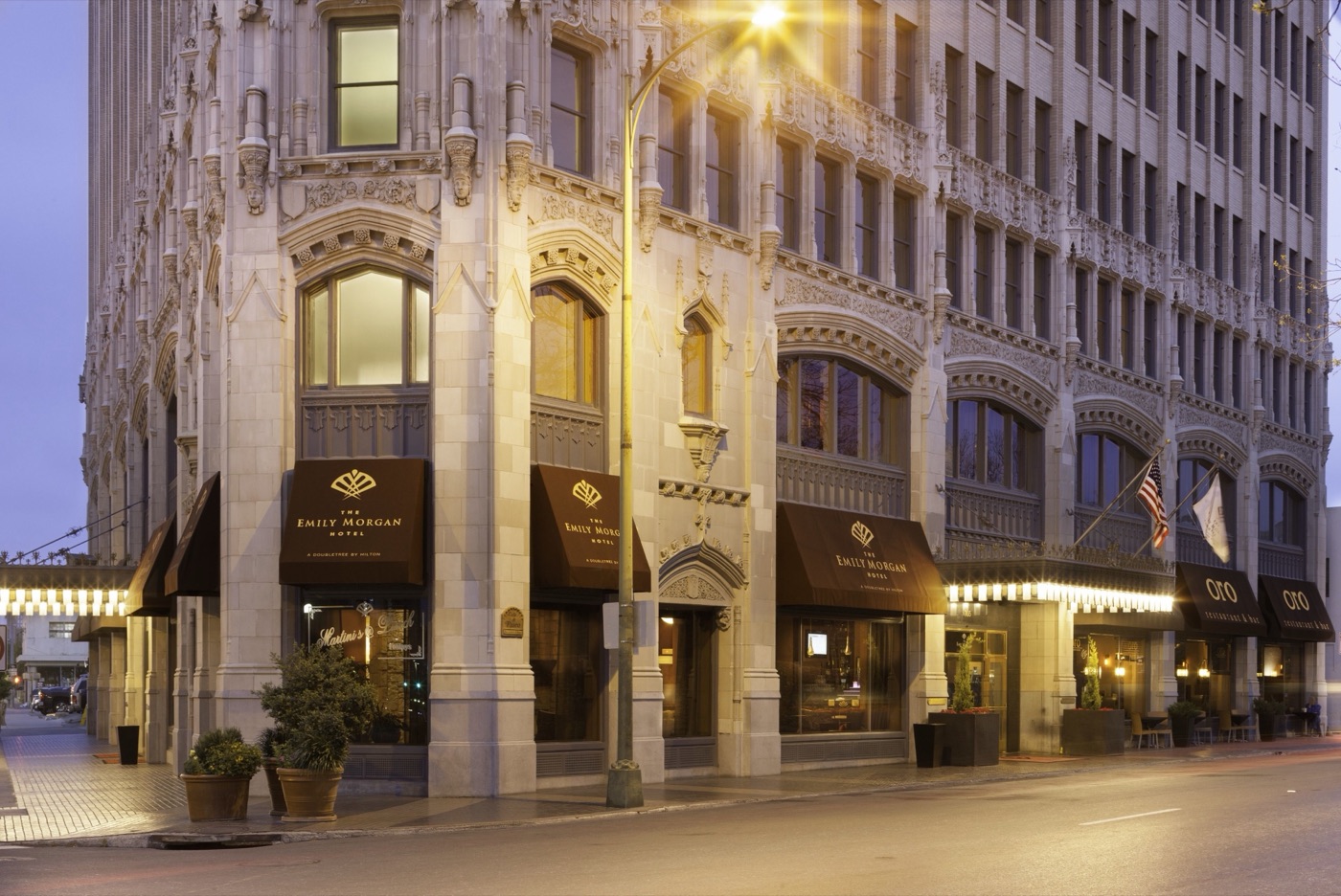 Gothic Revival hotel entrance on Houston Street
