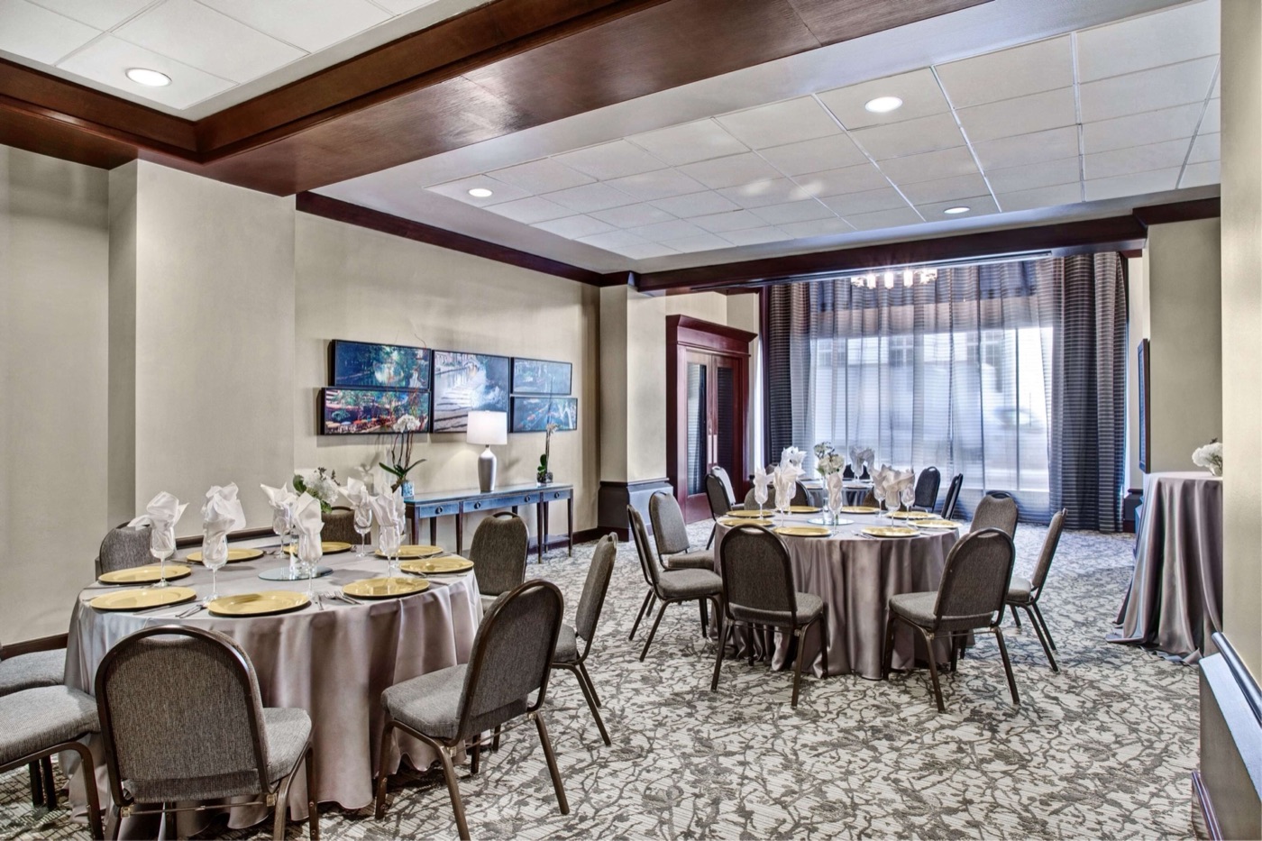 Meeting room set for banquet