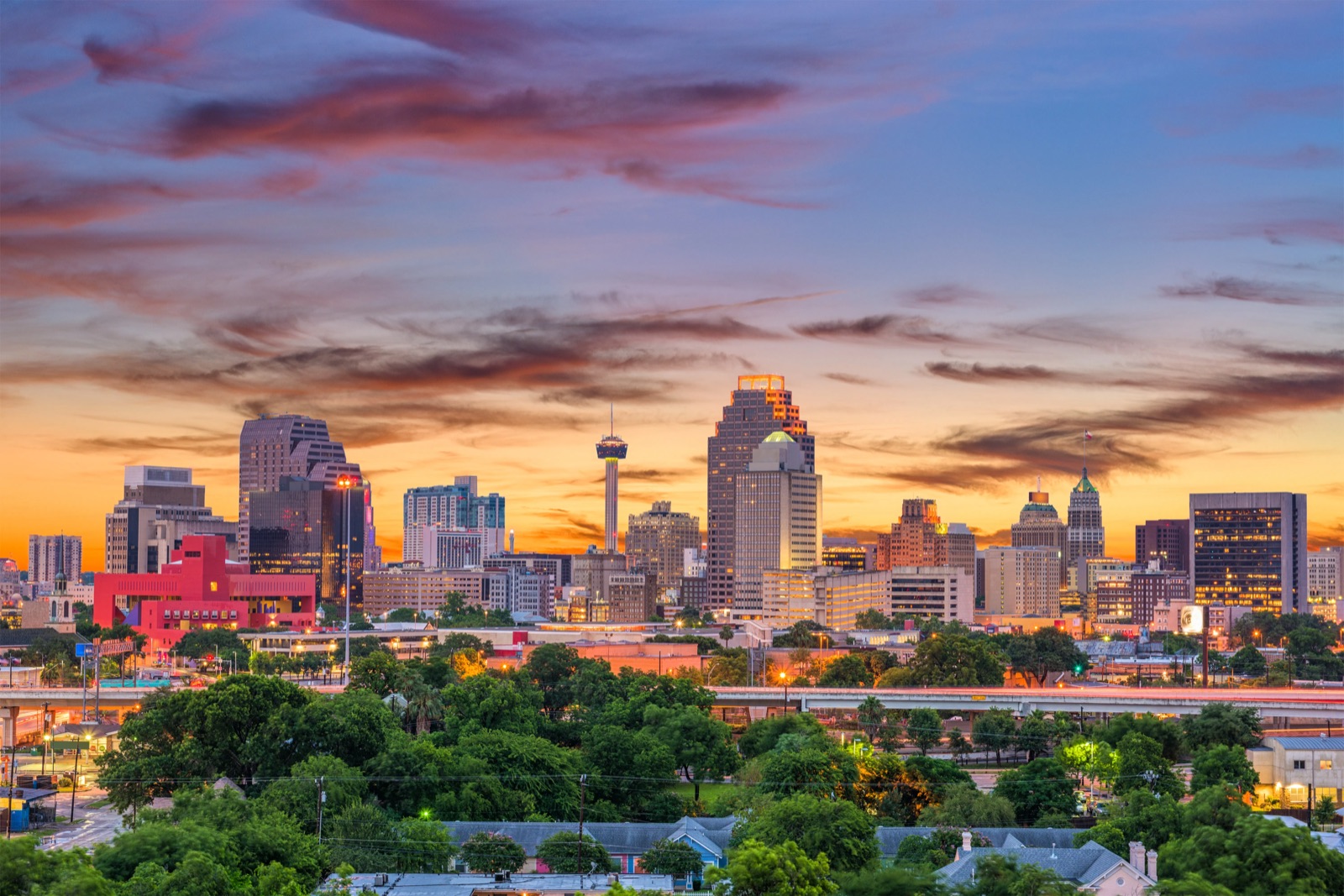 San Antonio skyline at sunset