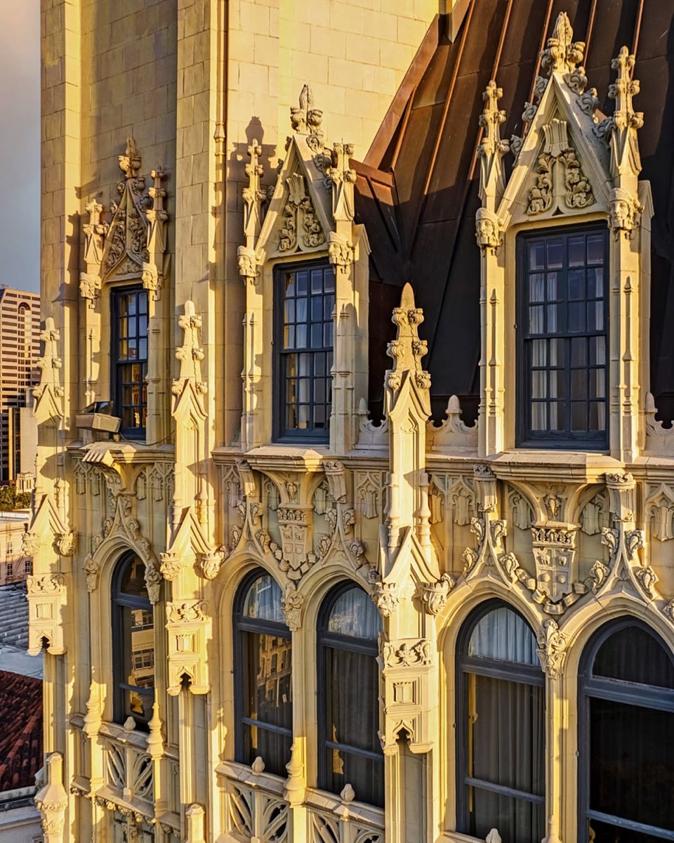 Terra cotta Gothic Revival facade detail